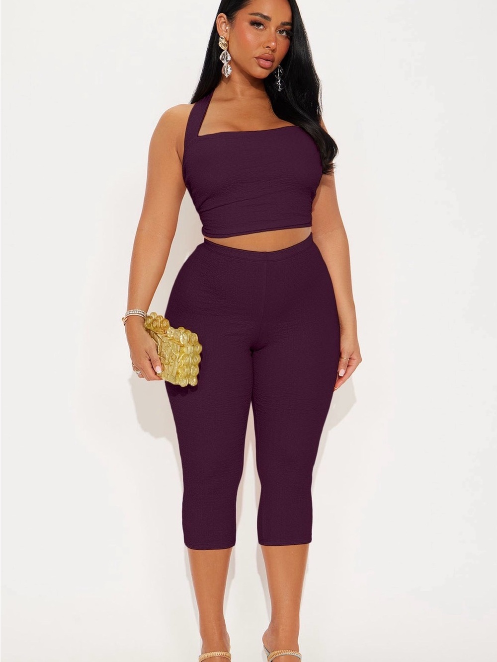 Halter Neck Crop Top & Capri Pants Set